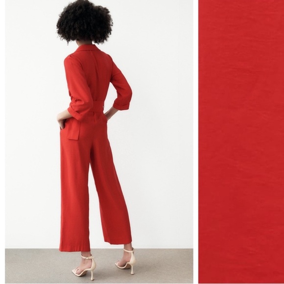 Zara Linen Nautical Crossover Jumpsuit | Red | S - Picture 10 of 12